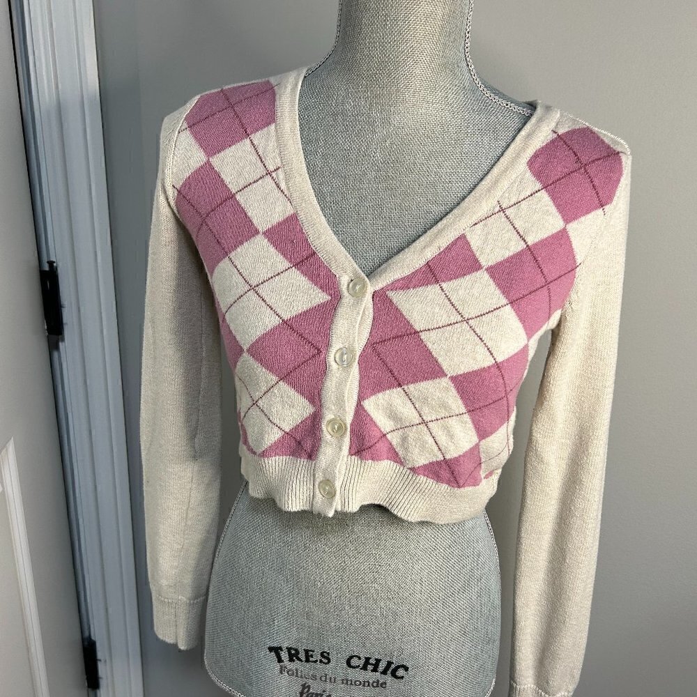 Aeropostale Cropped Argyle Cardigan EUC Size XS